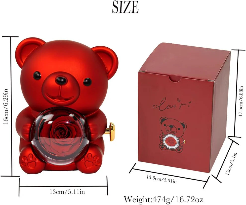 Preserved Red Rose & Adorable Bear Gift Box