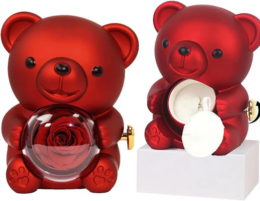 Preserved Red Rose & Adorable Bear Gift Box