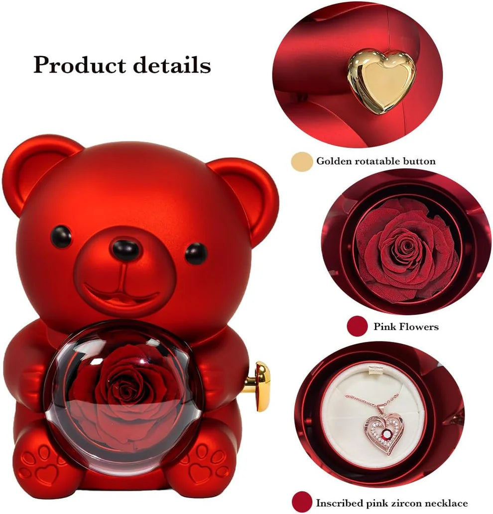 Preserved Red Rose & Adorable Bear Gift Box