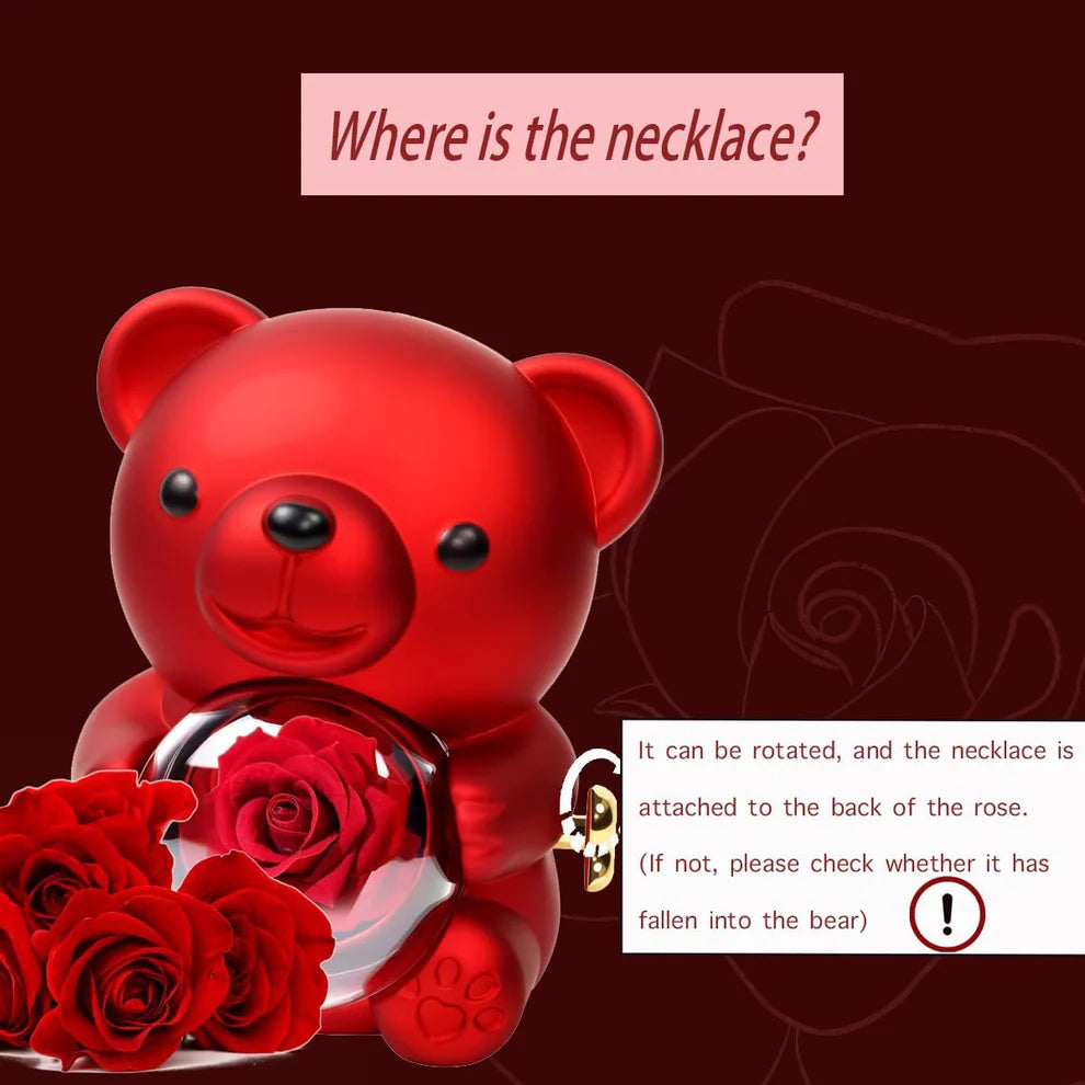 Preserved Red Rose & Adorable Bear Gift Box