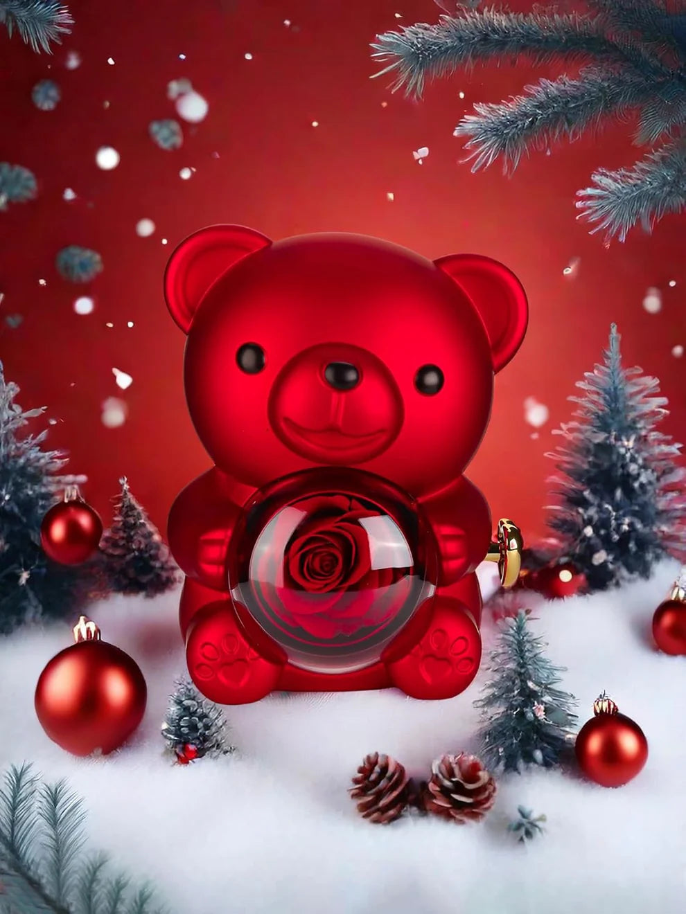 Preserved Red Rose & Adorable Bear Gift Box